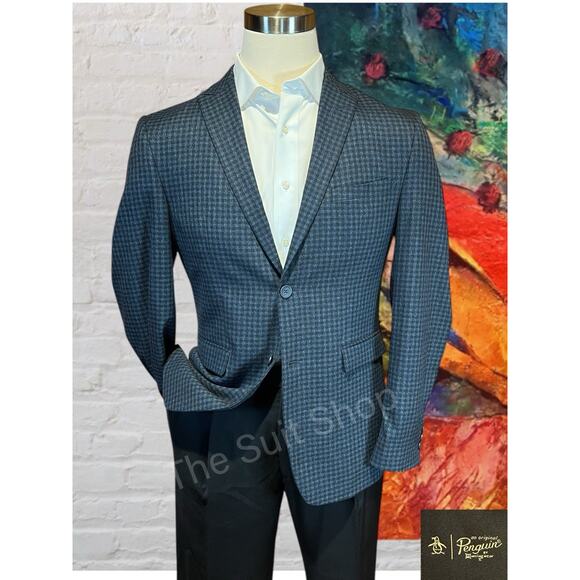 Original Penguin Mens 40R Royal Blue Gray Micro-Check Plaid Unstructured NWOT - Picture 1 of 15